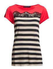 French Connection Lacey Lou Stripe S/S Rd Nk Tee