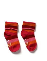 Melton Turn-up sock w/stripes - RASPBERRY