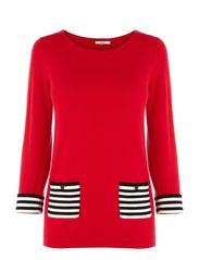 Oasis Oasis Stripe Patch Pocket Top - Multi Red