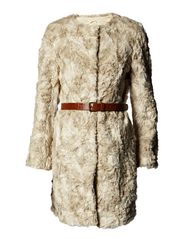 Oasis Oasis Faux Fur Collarless Belted Coat - Cream