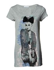 ONLY GIRLY POWER LOLA/NINA SS TOP BOX - LIGHT GREY MELANGE