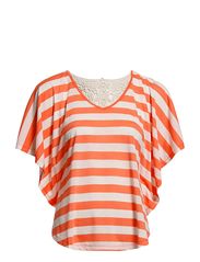 ONLY MARLINA STRIPE CAPE SS TOP - FUSION CORAL