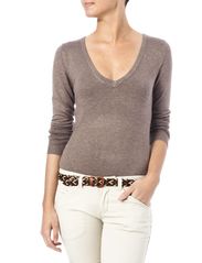 Vero Moda glory new ls deep v-neck supp - HEMP SAND