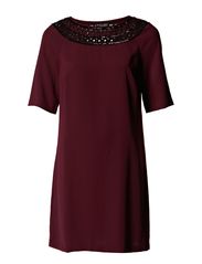 Warehouse Warehouse Cutwork Embellished Neck Dress