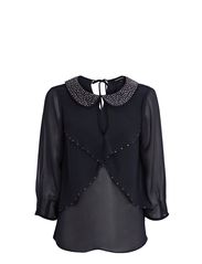 Warehouse Warehouse Encrusted Collar Frill Top
