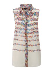 Warehouse Warehouse Stripe Floral Sleeveless Blouse