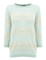 Warehouse Lace Stripe Jumper - Mint